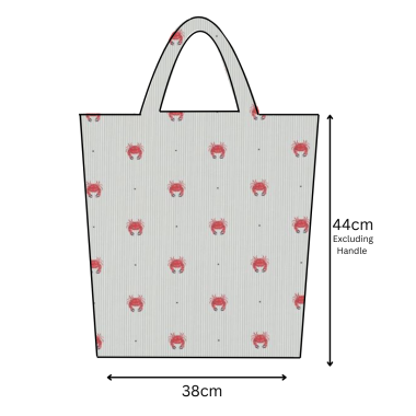 Duck egg & White Stripes with Red Seaside Crabs Matte Oilcloth Tote Bag