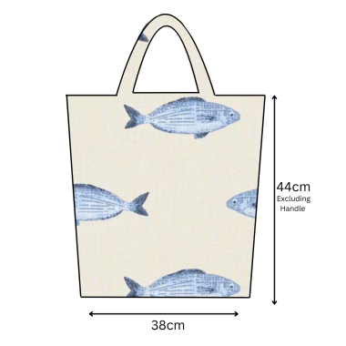 Nautical Taupe and Marine Fish Oilcloth Tote Bag