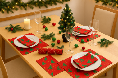 Red & Green Christmas Trees 100% Cotton Fabric Napkin