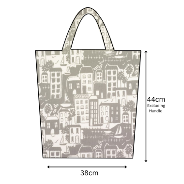 Taupe Nautical Seaside Scene Oilcloth Tote Bag