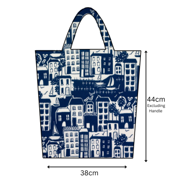 Royal Blue Nautical Seaside Scene Oilcloth Tote Bag