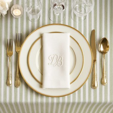 Green ticking stripe fabric tablecloth