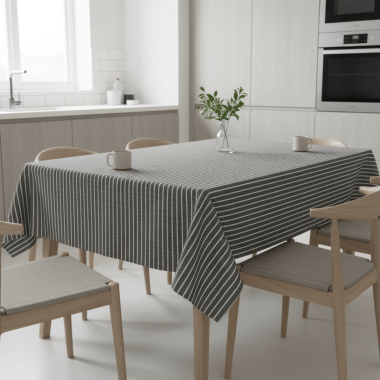 Smoke Grey and White Stripes Matte Finish Wipe Clean Oilcloth Tablecloth