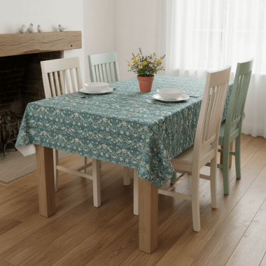 Strawberry Thief in Teal Wipe Clean Oilcloth Tablecloth