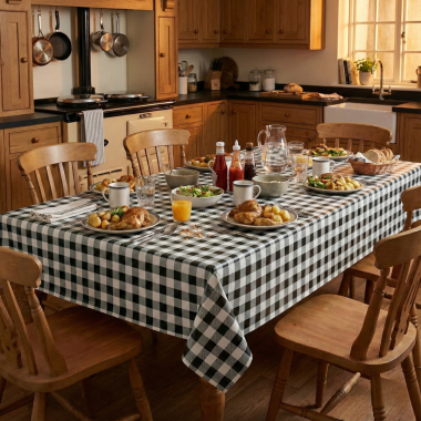 140cm x 200cm Black and White Gingham PVC Vinyl Wipe Clean Tablecloth Wholesale