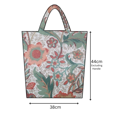 Burnt Orange and Beige Morris Floral Oilcloth Tote Bag
