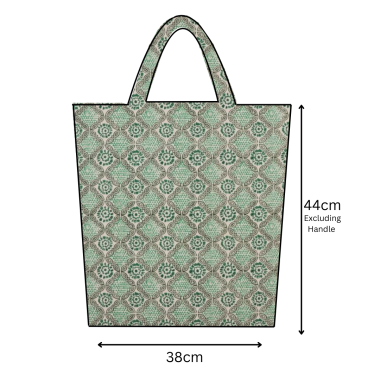Deep Green Mykonos Mosaic Floral Matte Wipe Clean Oilcloth Tote Bag