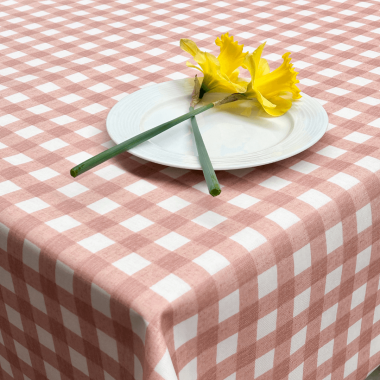 Burnt Orange Traditional Gingham Matte Finish Oilcloth Wipe Clean Tablecloth 