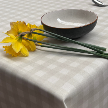 Stone Traditional Gingham Matte Finish Oilcloth Wipe Clean Tablecloth 