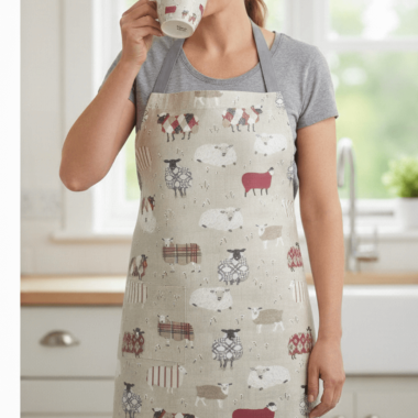 Beige Natural Funky Sheep Oilcloth Adult or Child Oilcloth Wipe Clean Apron