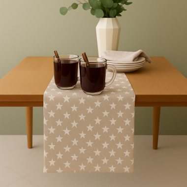 Linen and White Star Fabric Table Runner