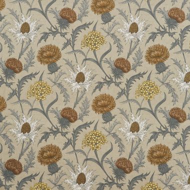 Acanthium Ochre Floral 100% Cotton Curtain and Upholstery Fabric