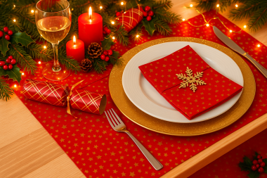 Red and Gold Christmas Stars 100% Cotton Fabric Placemat 