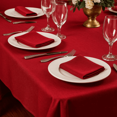 {Plain Red Cotton Blend Extra Wide Tablecloth