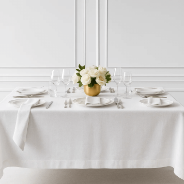 Plain Off White Cotton Blend Extra Wide Fabric Tablecloth