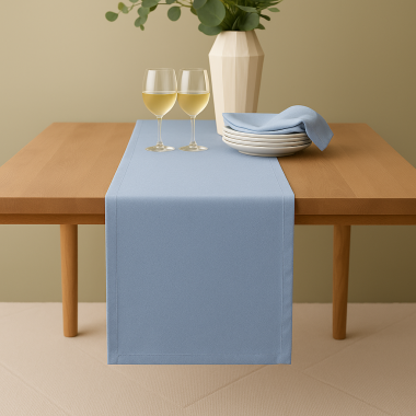 Plain Light Bue 100% Cotton Fabric Table Runner