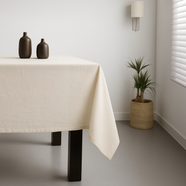 100% Cotton Plain Beige Lightweight Fabric Tablecloth