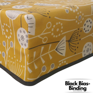 Bergen Ochre Yellow Floral Scandinavian Oilcloth WITH BOXED CORNERS & BIAS-BINDING Wipe Clean Tablecloth Matte Finish