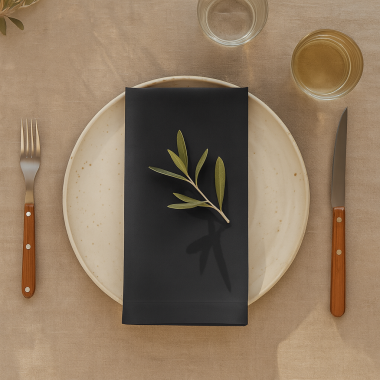 Plain Black 100% Cotton Napkin Set