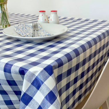 140cm x 200cm Blue and White Gingham PVC Vinyl Wipe Clean Tablecloth Wholesale