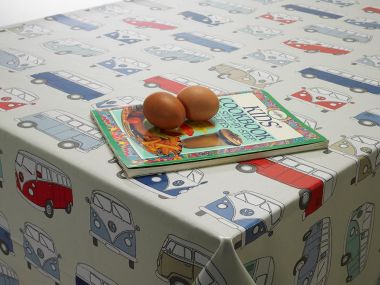 Blue Red Camper Van Oilcloth Tablecloth