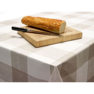 Light Brown Large Check 20 Metre Roll PVC Vinyl Tablecloth Roll
