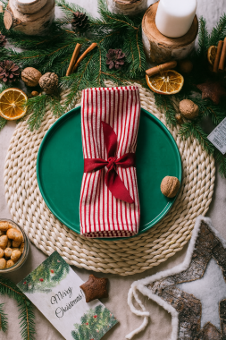 Linen and Red Stripe Fabric Napkins