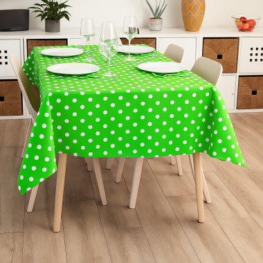 Jasmine Green Polka Dot PVC Vinyl Tablecloth