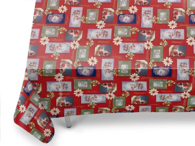 Red Multi Christmas Cards PVC Vinyl Wipe Clean Tablecloth