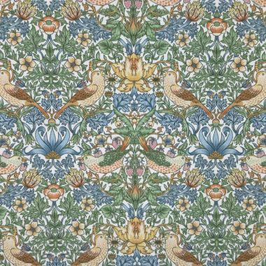 William Morris Strawberry Thief Blanc Outdoor/Indoor Water Repellent Tablecloth 144cm Wide