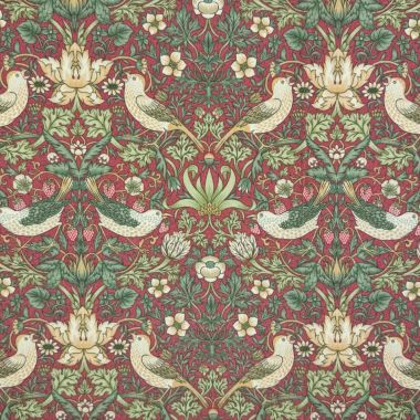William Morris Strawberry Thief Crimson Outdoor/Indoor Water Repellent Tablecloth 144cm Wide