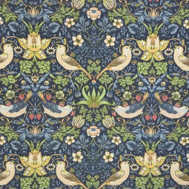 William Morris Strawberry Thief Navy Blue Outdoor/Indoor Water Repellent Tablecloth 144cm Wide