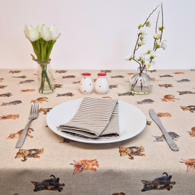 Cute Kittens/Cats Linen Effect Fabric Tablecloth