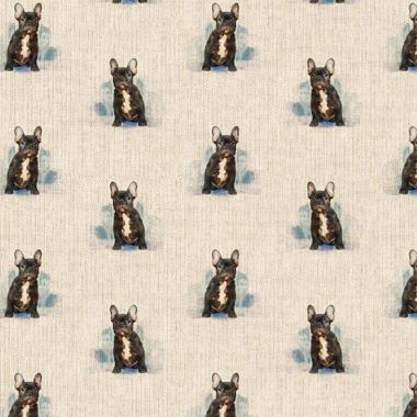 French Bulldog Linen Effect Crafting All Over Curtain Fabric