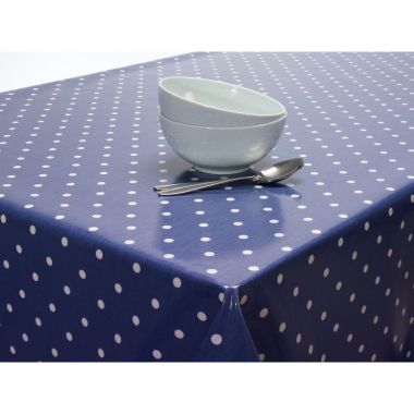 Dotty Denim Blue Polka Dot 20 Metre Roll Oilcloth Tablecloth