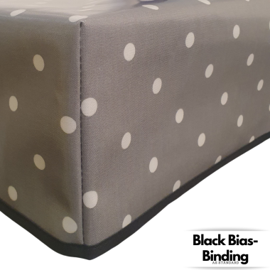 Dotty Smoke Grey Polka Dot Oilcloth WITH BOXED CORNERS & BIAS-BINDING Wipe Clean Tablecloth
