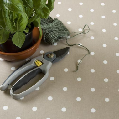 Dotty Taupe Polka Dot Oilcloth Wipe Clean Tablecloth