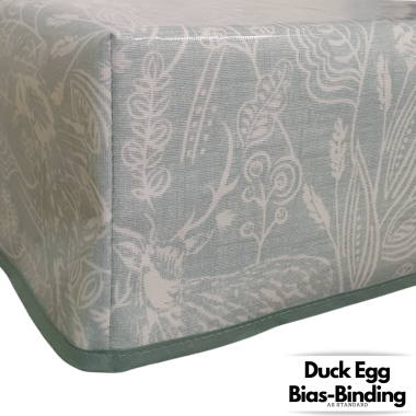 Duck Egg Rabbits and Wildlife Scene Oilcloth WITH BOXED CORNERS & BIAS-BINDING Wipe Clean Tablecloth