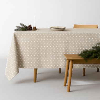 Linen and White Stars Fabric Tablecloth