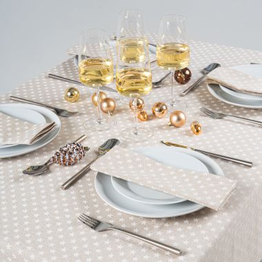 Linen and White Stars Fabric Tablecloth