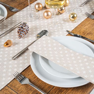Linen and White Stars 100% Fabric Napkin Set 