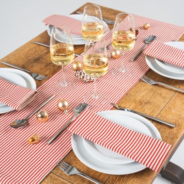 Linen and Red Stripe Fabric Table Runner