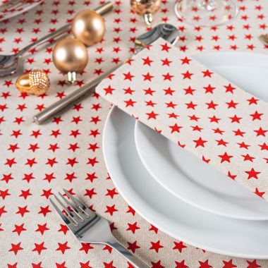 Linen and Red Stars 100% Fabric Napkin Set