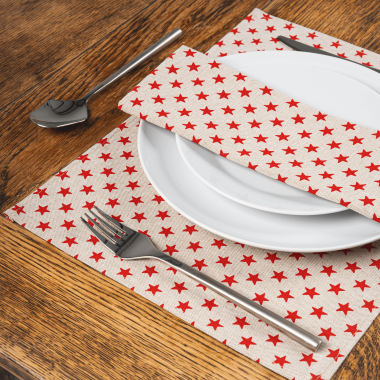 Linen and Red Stars Fabric Placemat 