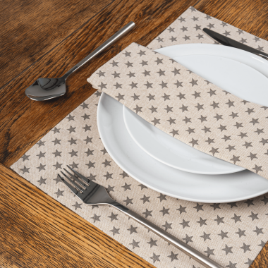 Linen and Grey Stars Fabric Placemat 