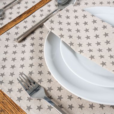 Linen Grey Stars 100% Fabric Napkin Set 