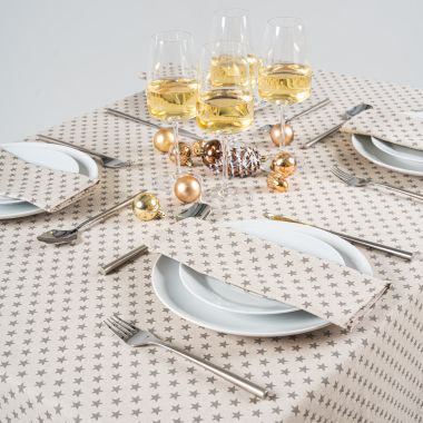 Linen and Grey Star Christmas Fabric Tablecloth