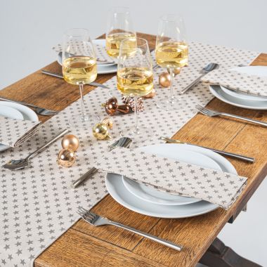 Linen and Grey Star Fabric Table Runner