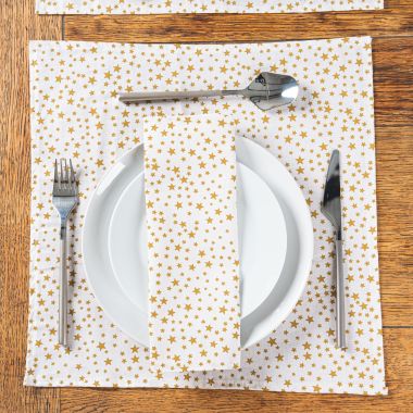 Cream and Gold Christmas Stars 100% Cotton Fabric Placemat 