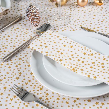 Cream & Gold Christmas Stars 100% Cotton Fabric Napkin
